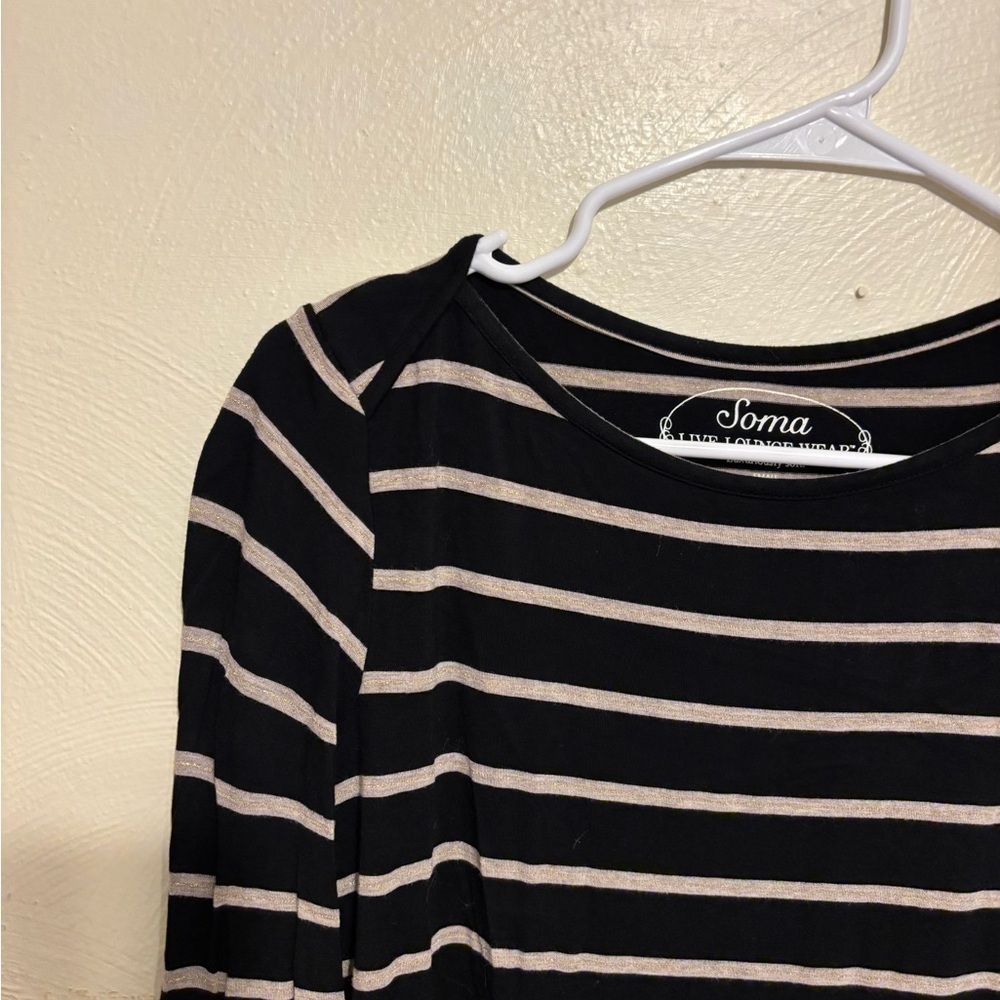 Soma Black and Gray Striped Pajama Top - Picture 5 of 7